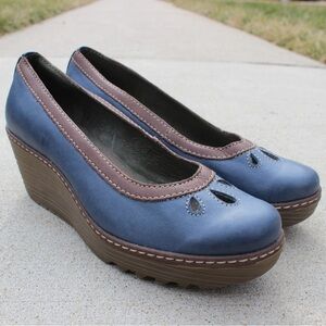 Fly London Yoni Women's Blue Wedge Court Leather Shoes 39 (8-8.5)